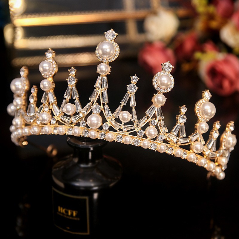 Wedding Crown Headdress Luxury Pearl Wedding Dress Hair Accessories Birthday Online Red Wedding Crown Crown Hairpin