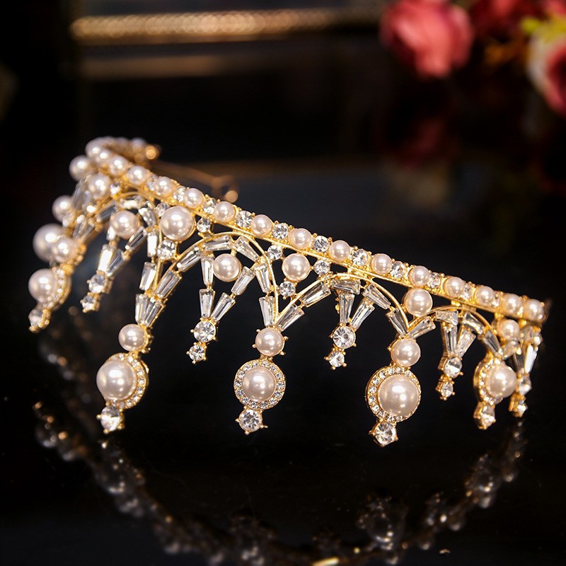 Wedding Crown Headdress Luxury Pearl Wedding Dress Hair Accessories Birthday Online Red Wedding Crown Crown Hairpin