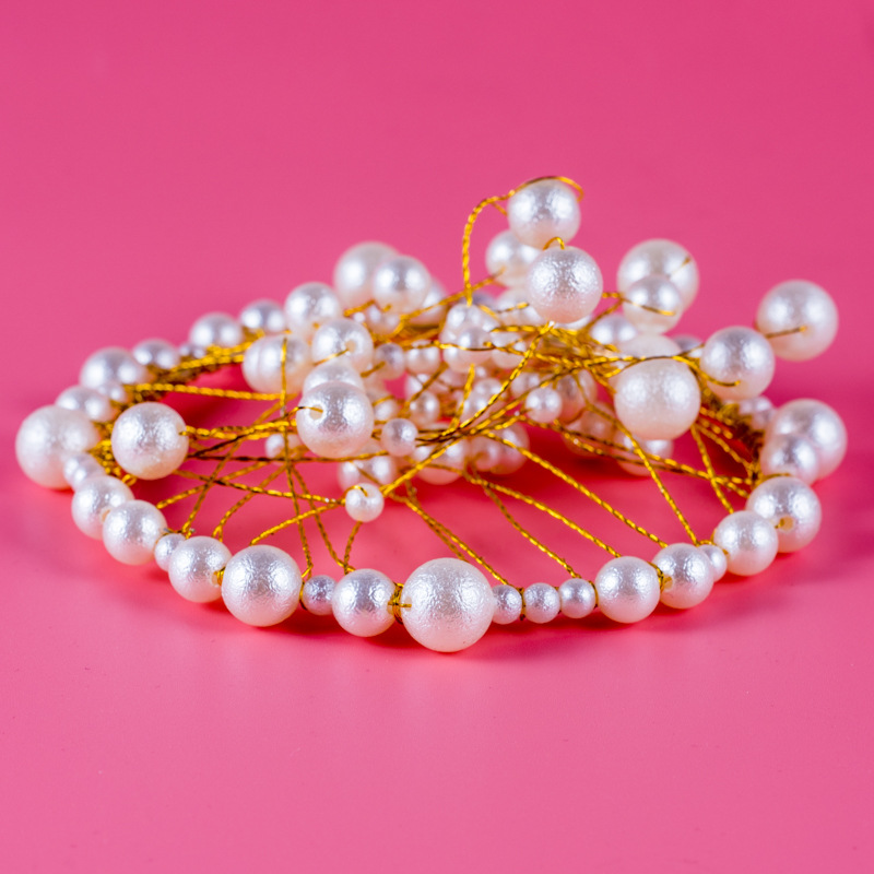 Factory Direct Handmade round Pearl Crown Cake Decoration Red Bright Frosted with Light Optional Birthday Crown