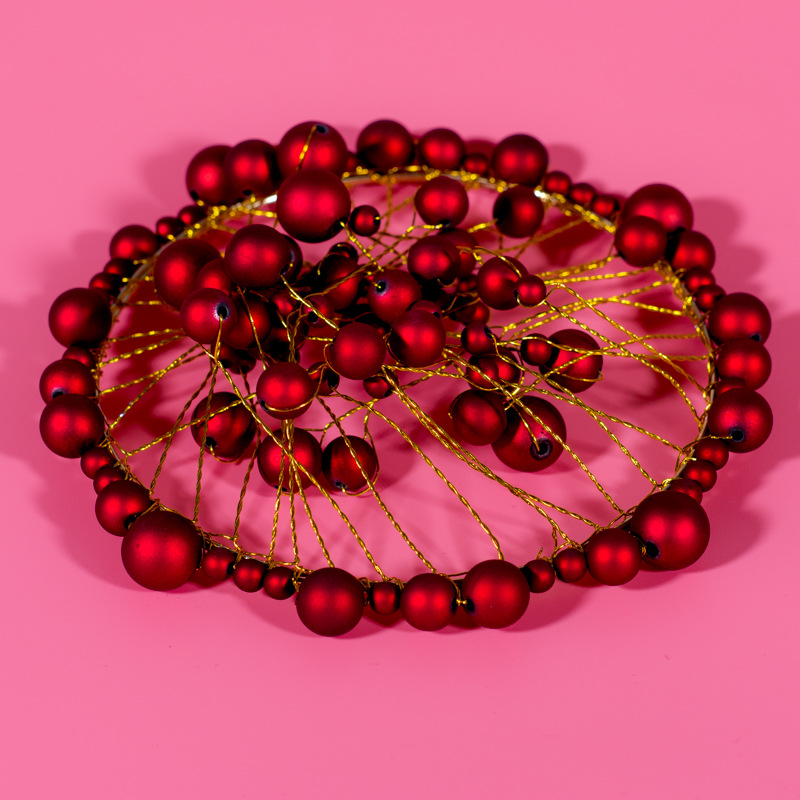 Factory Direct Handmade round Pearl Crown Cake Decoration Red Bright Frosted with Light Optional Birthday Crown