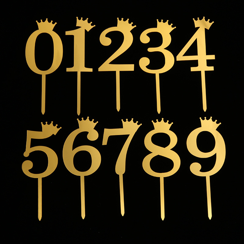 Acrylic Cake Plug-in Crown Mirror Large Inserts Birthday Golden Number Decorative Flag
