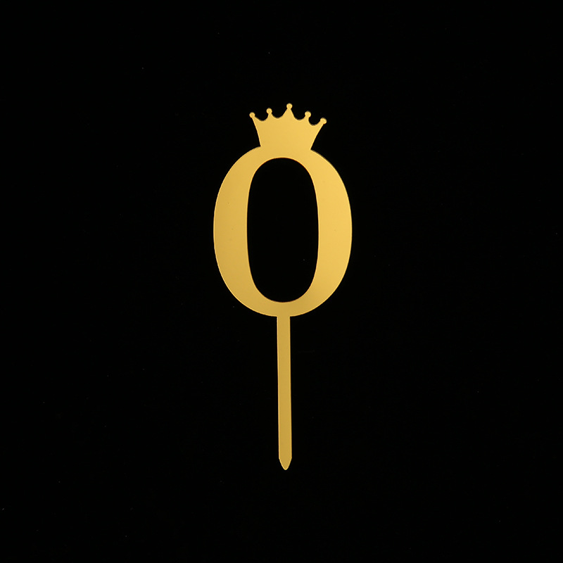 Acrylic Cake Plug-in Crown Mirror Large Inserts Birthday Golden Number Decorative Flag
