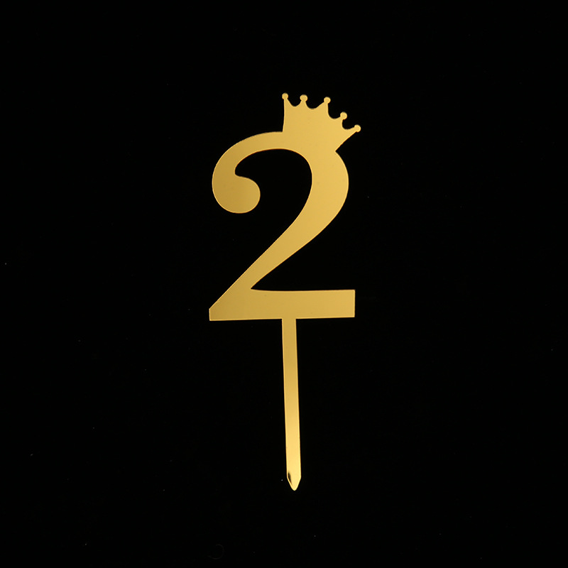 Acrylic Cake Plug-in Crown Mirror Large Inserts Birthday Golden Number Decorative Flag