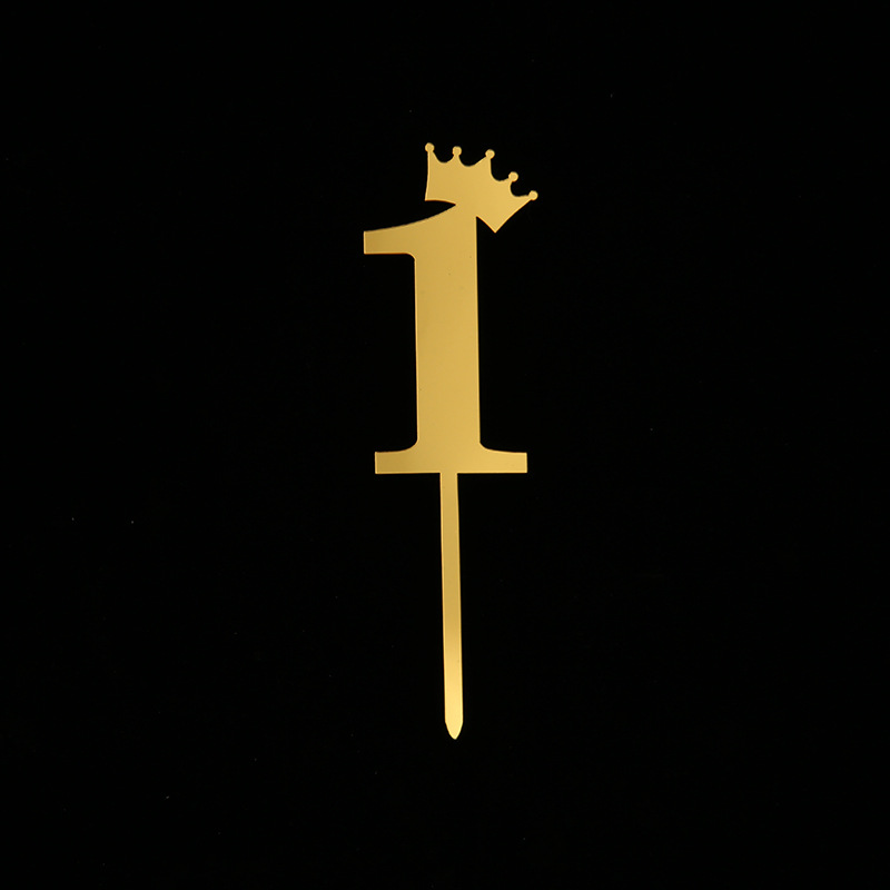 Acrylic Cake Plug-in Crown Mirror Large Inserts Birthday Golden Number Decorative Flag