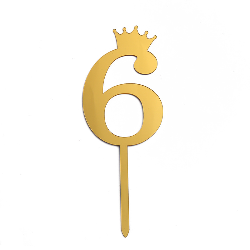 Acrylic Cake Plug-in Crown Mirror Large Inserts Birthday Golden Number Decorative Flag
