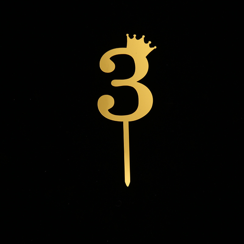 Acrylic Cake Plug-in Crown Mirror Large Inserts Birthday Golden Number Decorative Flag