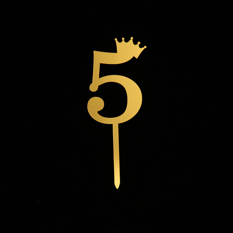 Acrylic Cake Plug-in Crown Mirror Large Inserts Birthday Golden Number Decorative Flag