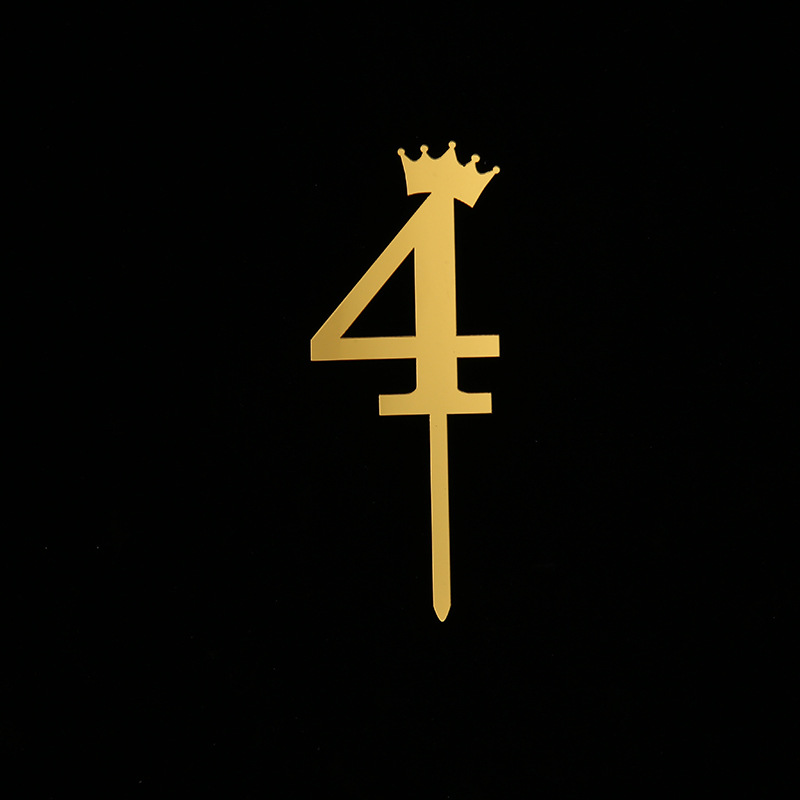 Acrylic Cake Plug-in Crown Mirror Large Inserts Birthday Golden Number Decorative Flag