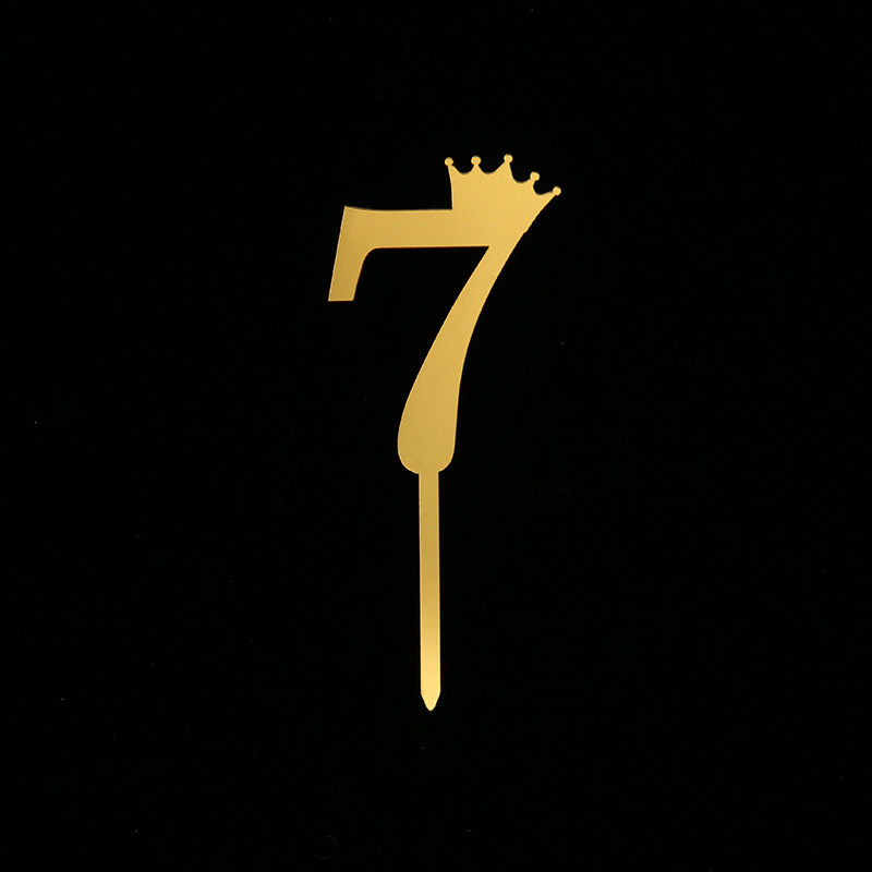 Acrylic Cake Plug-in Crown Mirror Large Inserts Birthday Golden Number Decorative Flag