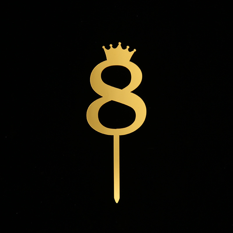Acrylic Cake Plug-in Crown Mirror Large Inserts Birthday Golden Number Decorative Flag