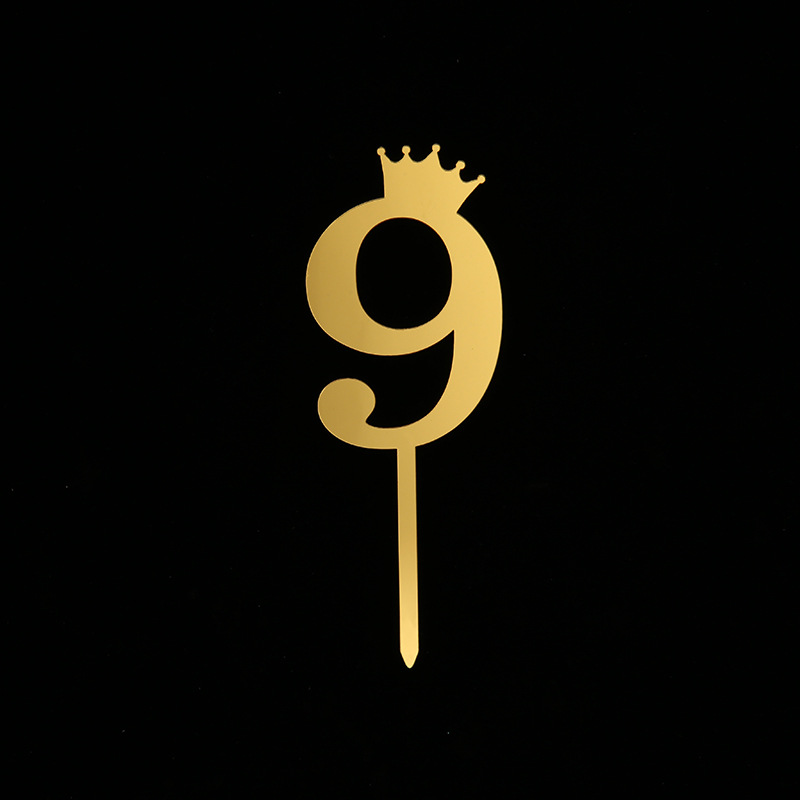 Acrylic Cake Plug-in Crown Mirror Large Inserts Birthday Golden Number Decorative Flag