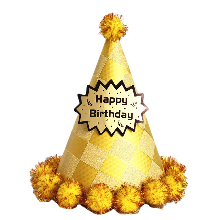 Children&#039;s Adult Birthday Hat Laser Reflective Pointed Ball Cap Party Cone Hat Crown Cap Fluffy Ball Cap Birthday Crown