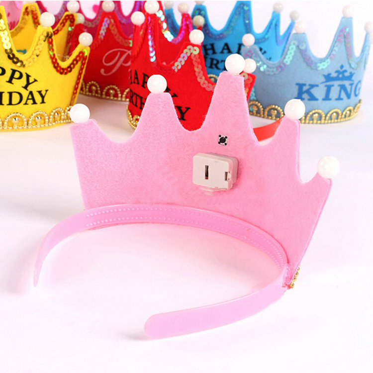 Birthday Party Celebration Decoration Dress up Supplies Birthday Hat Prince Crown Cake Led Luminous Hoop Dress up Hat