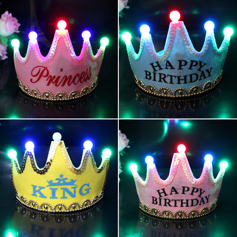 Birthday Party Celebration Decoration Dress up Supplies Birthday Hat Prince Crown Cake Led Luminous Hoop Dress up Hat