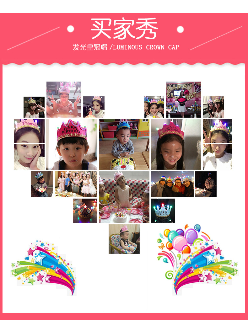 Birthday Party Celebration Decoration Dress up Supplies Birthday Hat Prince Crown Cake Led Luminous Hoop Dress up Hat