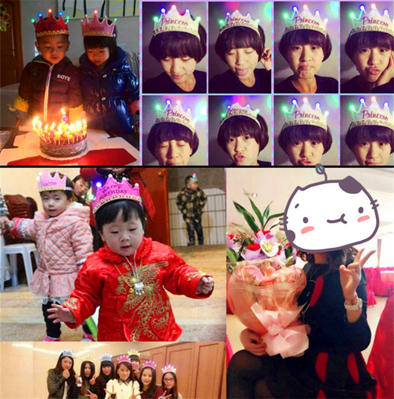 Birthday Party Celebration Decoration Dress up Supplies Birthday Hat Prince Crown Cake Led Luminous Hoop Dress up Hat