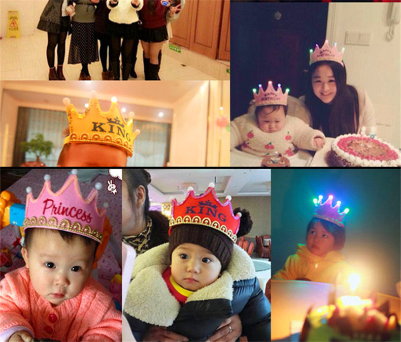 Birthday Party Celebration Decoration Dress up Supplies Birthday Hat Prince Crown Cake Led Luminous Hoop Dress up Hat