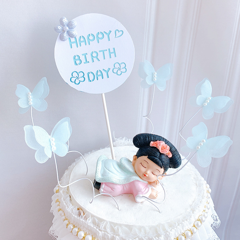 Baking Cake Decorative Yarn Yarn Crown Bow Decoration Iron Wire Pearl Butterfly Birthday Cake Decorative Insertion
