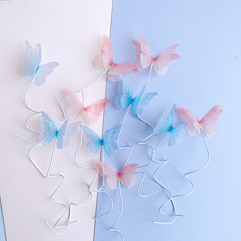 Baking Cake Decorative Yarn Yarn Crown Bow Decoration Iron Wire Pearl Butterfly Birthday Cake Decorative Insertion