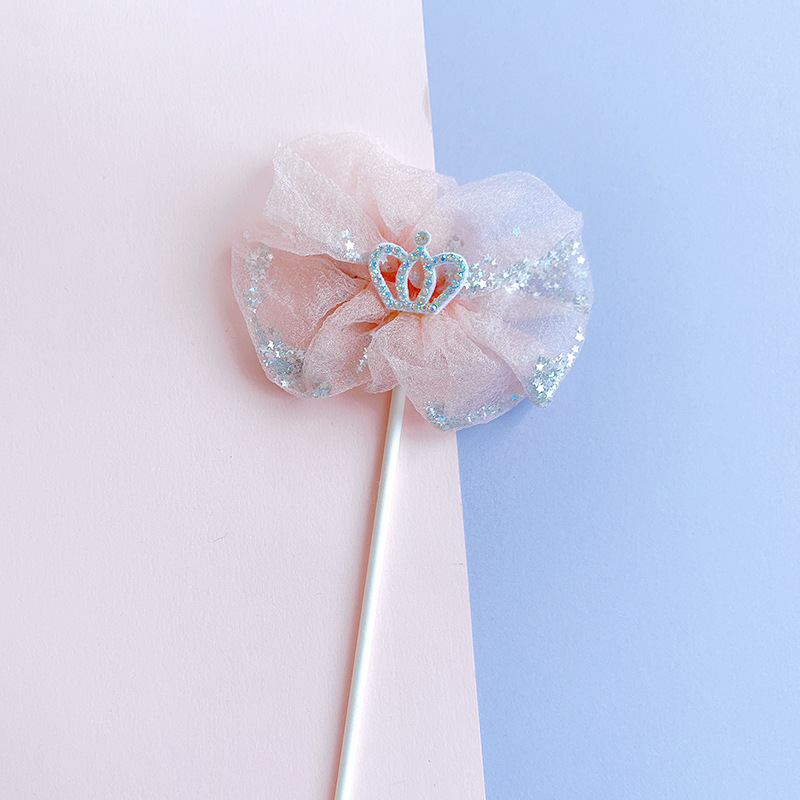 Baking Cake Decorative Yarn Yarn Crown Bow Decoration Iron Wire Pearl Butterfly Birthday Cake Decorative Insertion