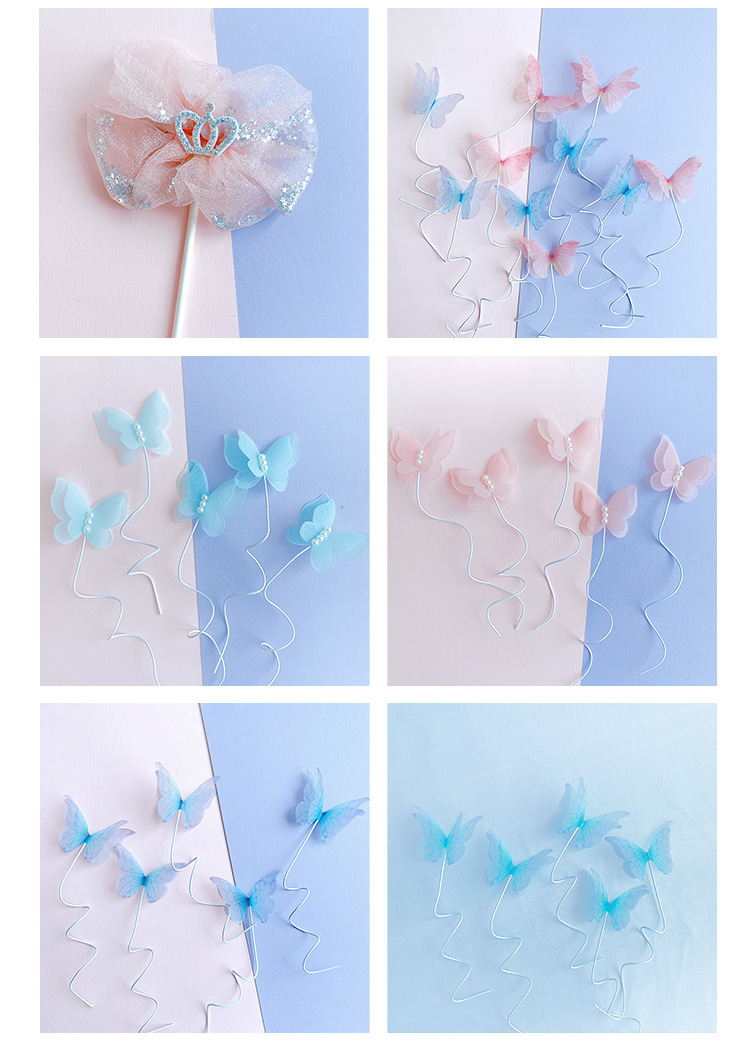 Baking Cake Decorative Yarn Yarn Crown Bow Decoration Iron Wire Pearl Butterfly Birthday Cake Decorative Insertion