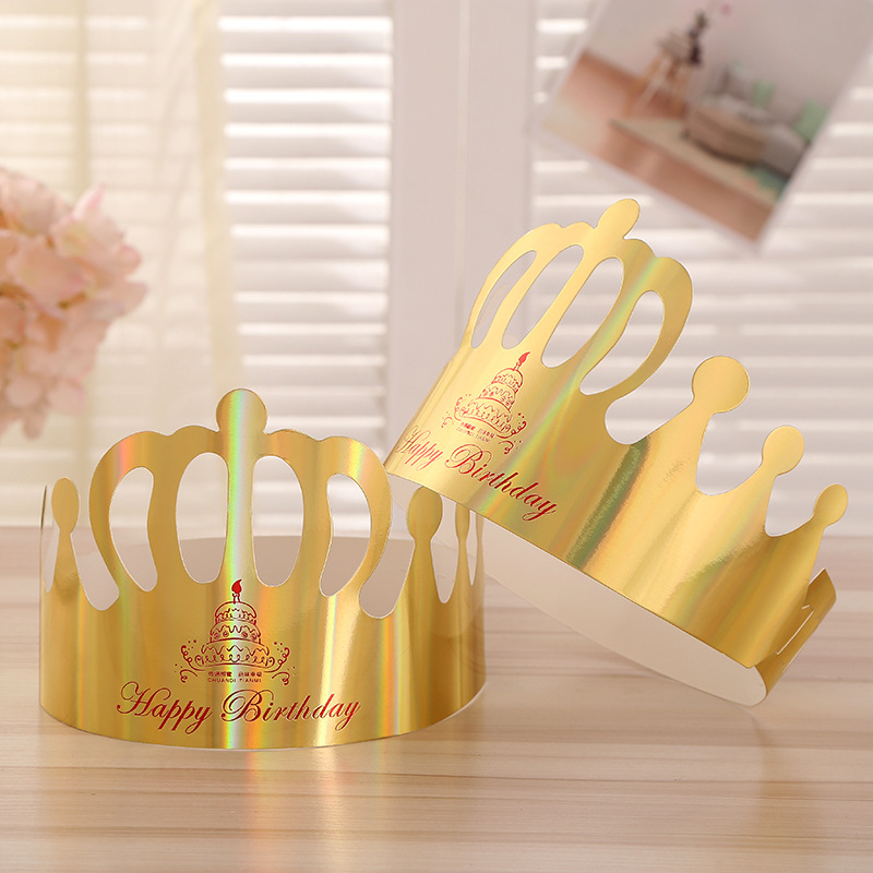Wholesale Birthday Cake Crown Cap Children's Birthday Cartoon Cap Adult Gold Cardboard Birthday Hat Wholesale Birthday Cake Crown Cap Children's Birthday Cartoon Cap Adult Gold Cardboard Birthday Hat