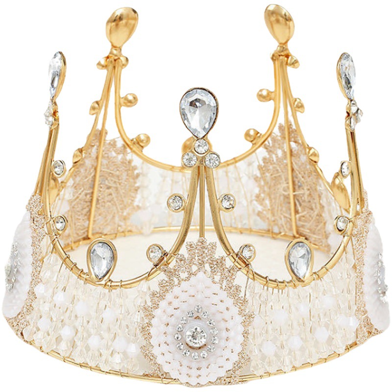 Pearl Seaweed Crown Birthday Cake Decorative Ornaments Mesh Alloy Semicircle Mini Queen Crown Birthday Headdress