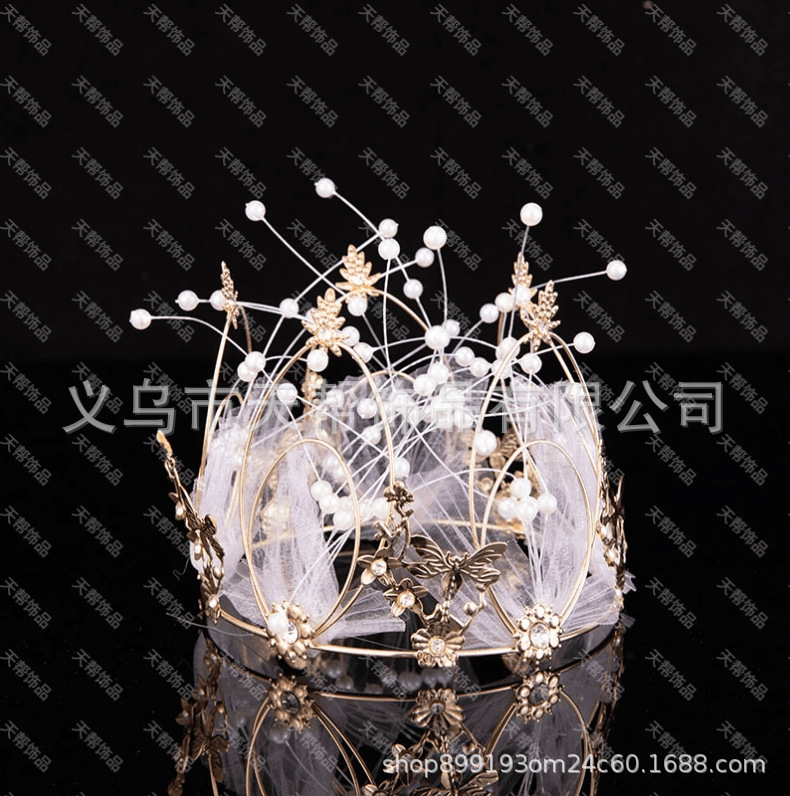 Pearl Seaweed Crown Birthday Cake Decorative Ornaments Mesh Alloy Semicircle Mini Queen Crown Birthday Headdress