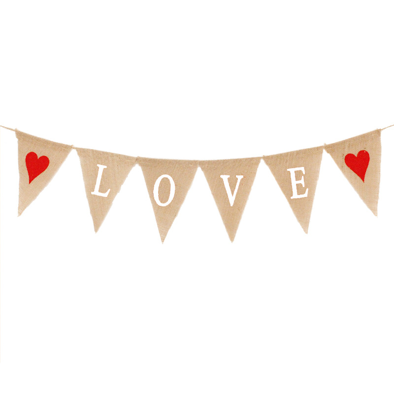 Wedding Party Decoration Garland Marriage Engagement Proposal Valentine's Day Red Heart Love Linen Triangle Hanging Flag Wedding Party Decoration Garland Marriage Engagement Proposal Valentine's Day Red Heart Love Linen Triangle Hanging Flag