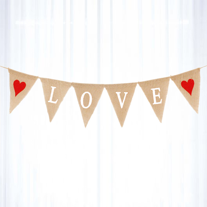 Wedding Party Decoration Garland Marriage Engagement Proposal Valentine's Day Red Heart Love Linen Triangle Hanging Flag Wedding Party Decoration Garland Marriage Engagement Proposal Valentine's Day Red Heart Love Linen Triangle Hanging Flag