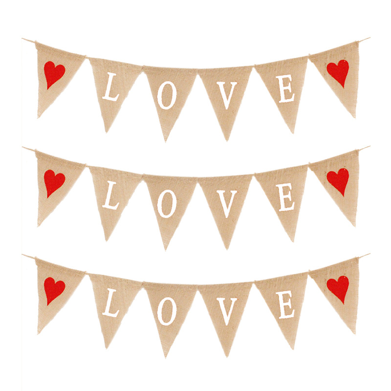 Wedding Party Decoration Garland Marriage Engagement Proposal Valentine's Day Red Heart Love Linen Triangle Hanging Flag Wedding Party Decoration Garland Marriage Engagement Proposal Valentine's Day Red Heart Love Linen Triangle Hanging Flag
