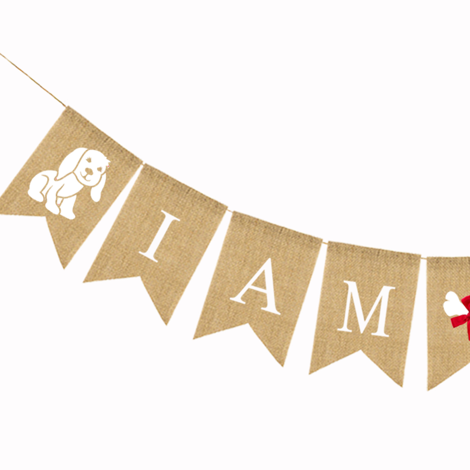 Pet Dog Party Decoration Supplies Latte Art Baby Shower Iam One Linen Triangle Hanging Flag