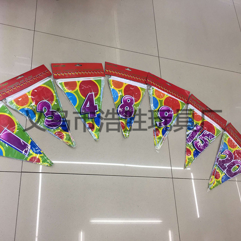 Children&#039;s birthday number pull flag number triangle colorful flag 100 days decoration supplies