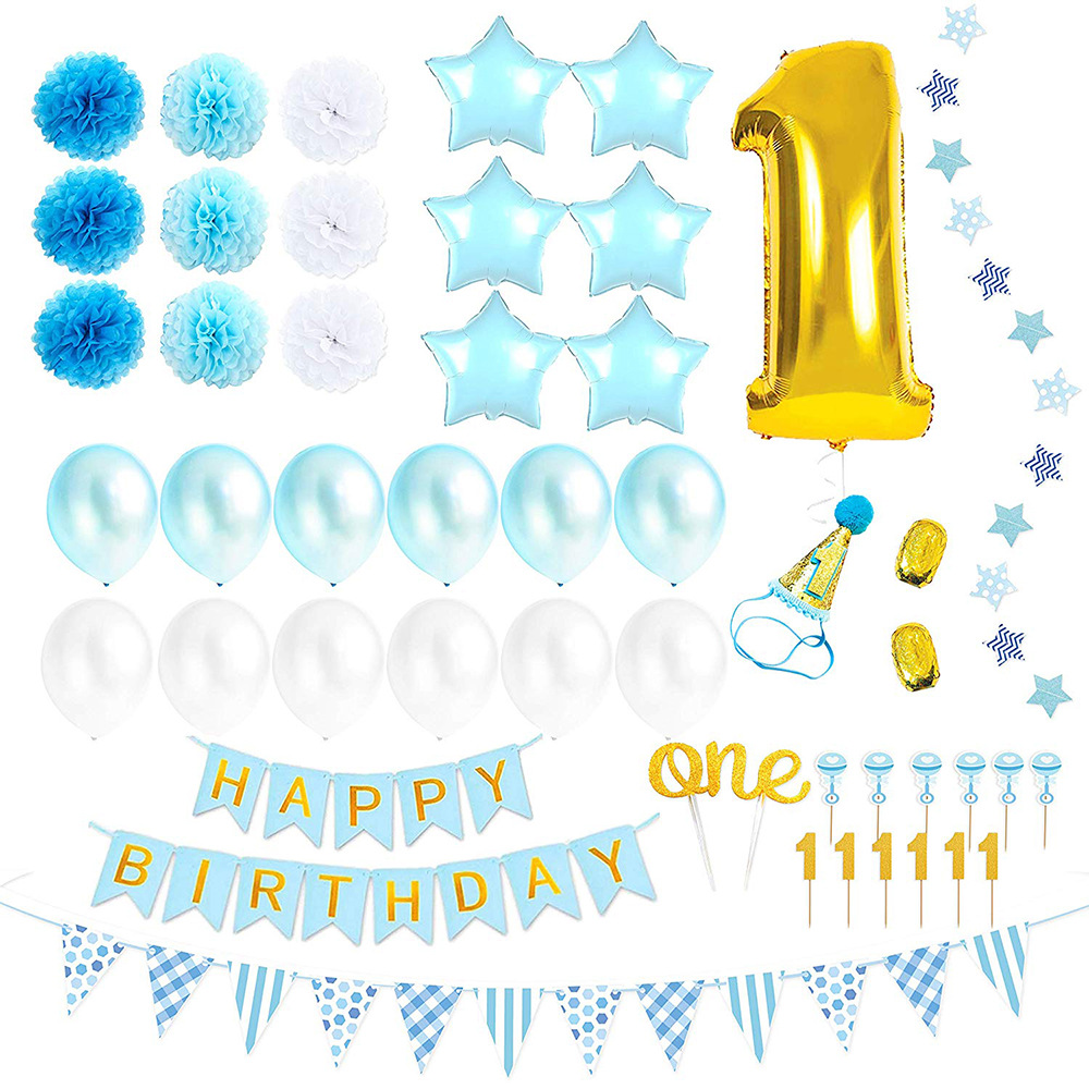 Year-Old Hat Triangle Hanging Flag Paper String Decorations Banner 1-Year-Old Birthday Boy Party Decoration Supplies