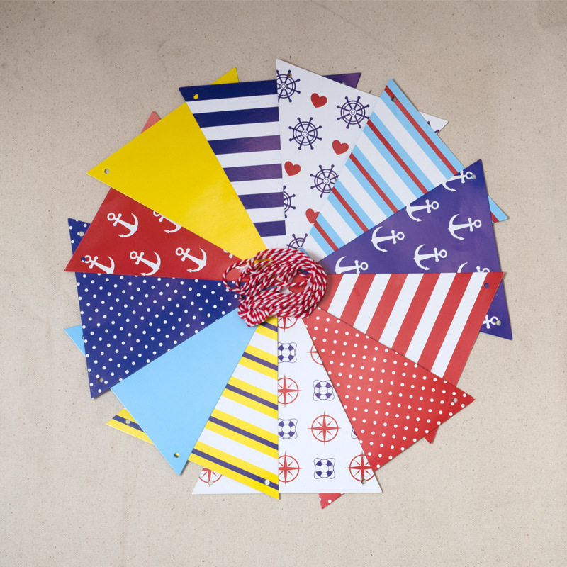 Navy Wind and Love Series Small Anchor Holiday Party Decoration Supplies Birthday Garland Colorful Triangle Hanging Flag