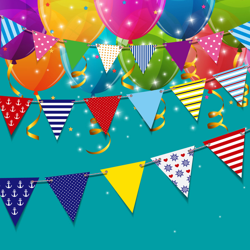 Navy Wind and Love Series Small Anchor Holiday Party Decoration Supplies Birthday Garland Colorful Triangle Hanging Flag