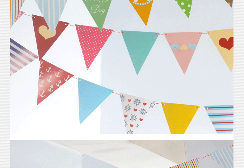 Navy Wind and Love Series Small Anchor Holiday Party Decoration Supplies Birthday Garland Colorful Triangle Hanging Flag