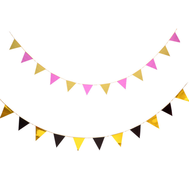 4 M Wholesale Bright Surface Black Golden Triangle Hanging Flag Gold Powder Triangle Hanging Flag Birthday Wedding Anniversary Decoration Garland