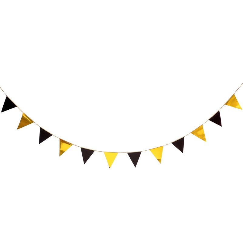 4 M Wholesale Bright Surface Black Golden Triangle Hanging Flag Gold Powder Triangle Hanging Flag Birthday Wedding Anniversary Decoration Garland