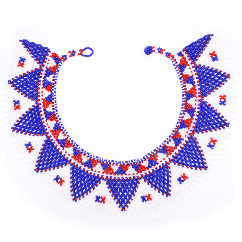 Europe and the United States new tricolour flag rice beads woven necklace ethnic wind triangle handmade beads collarbone chain necklace Europe and the United States new tricolour flag rice beads woven necklace ethnic wind triangle handmade beads collarbone chain necklace