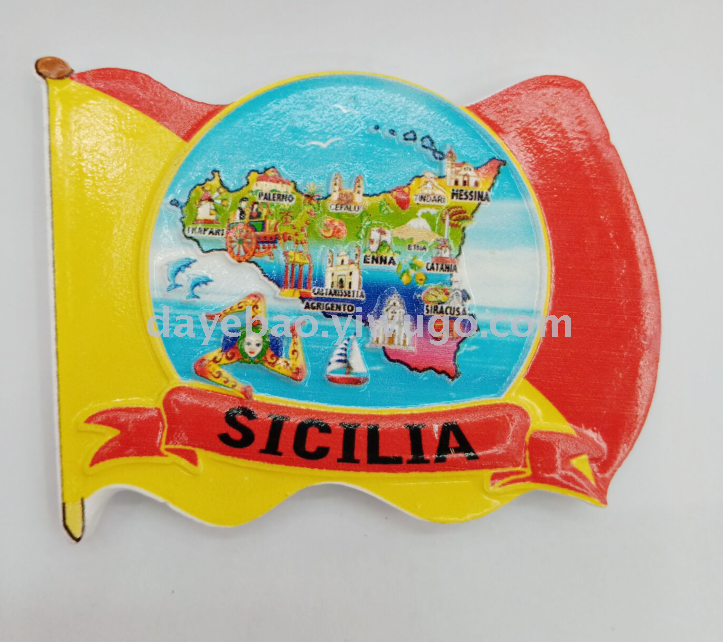 2019 Sicilian flag map triangle beauty resin printing refrigerator stickers
