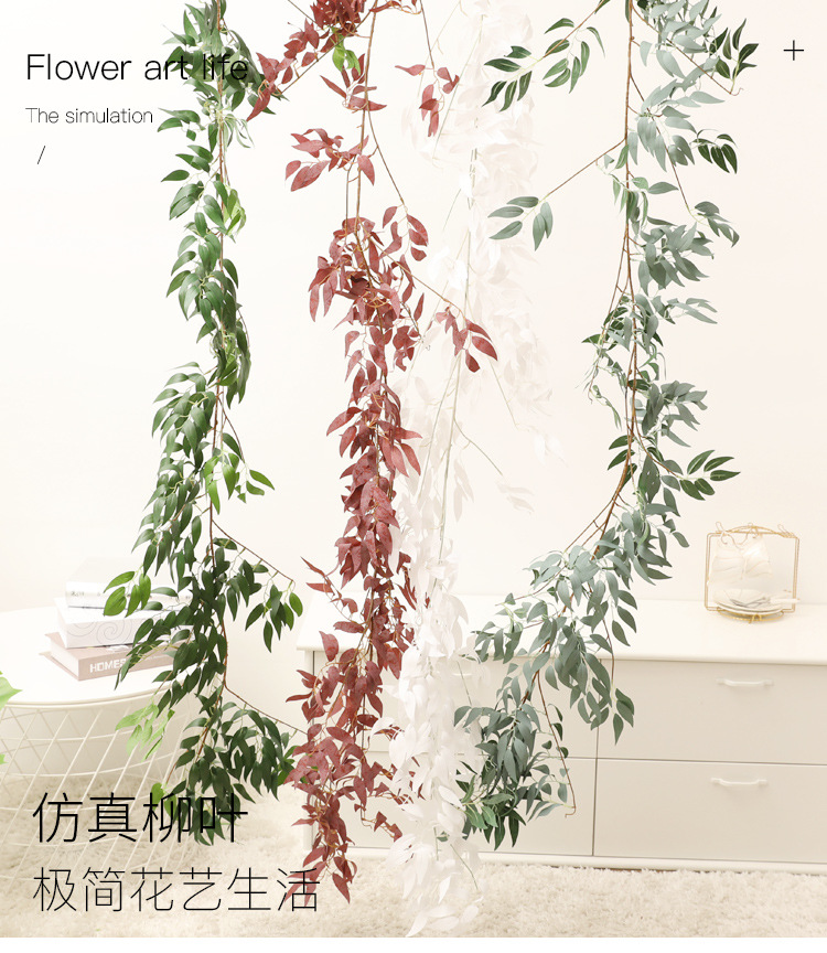 Simulation 1.7m willow leaves wedding condole ceiling winding road guide layout rattan hotel window decoration fake flowers wholesale