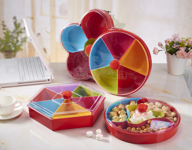 Blue Plastic Dried Fruit Tray Storage with Lid Fruit Box Separated by a Nut Plate Candy Box Fruit Box