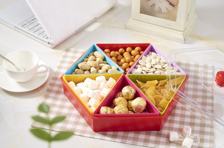 Blue Plastic Dried Fruit Tray Storage with Lid Fruit Box Separated by a Nut Plate Candy Box Fruit Box
