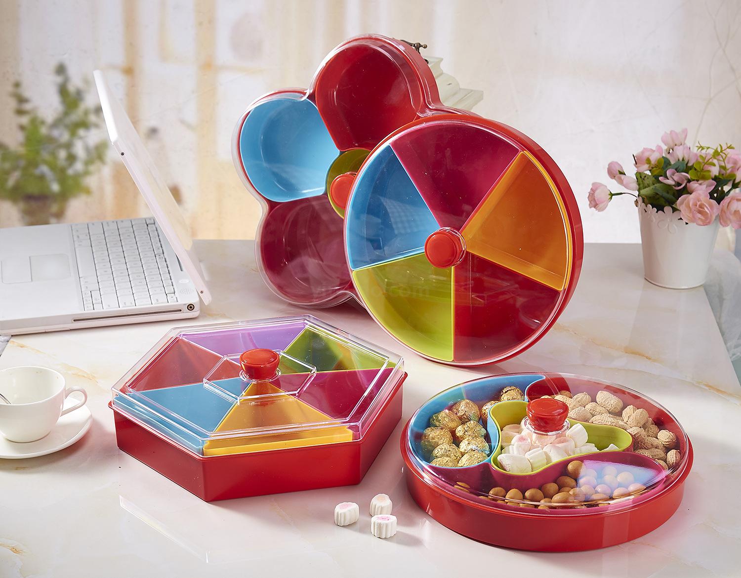 Blue Plastic Dried Fruit Tray Storage with Lid Fruit Box Separated by a Nut Plate Candy Box Fruit Box