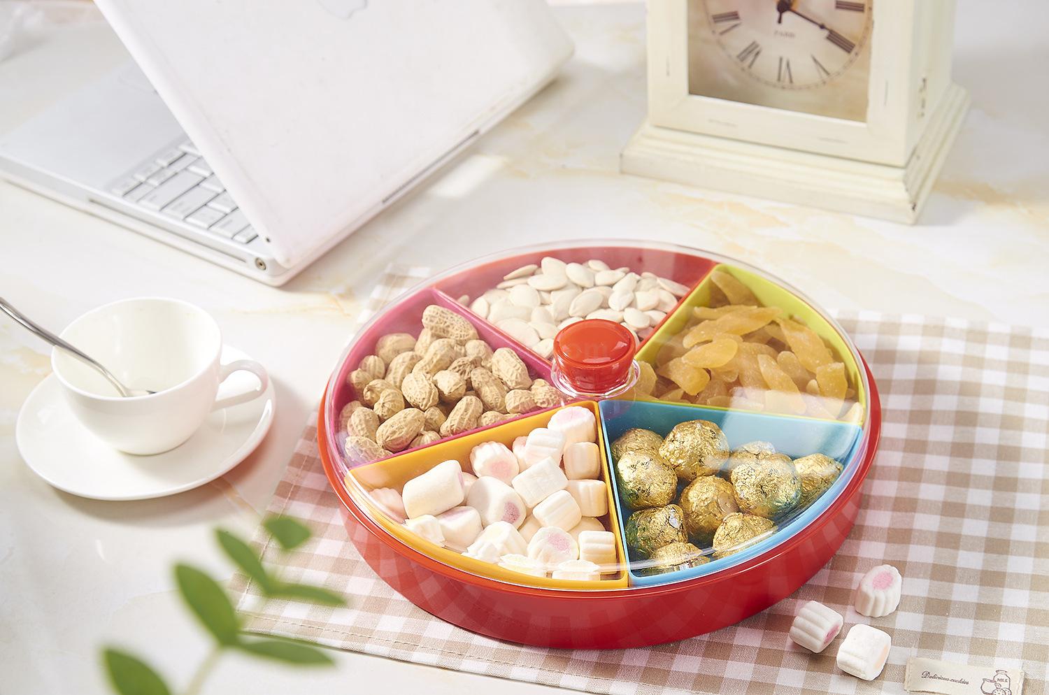 Blue Plastic Dried Fruit Tray Storage with Lid Fruit Box Separated by a Nut Plate Candy Box Fruit Box