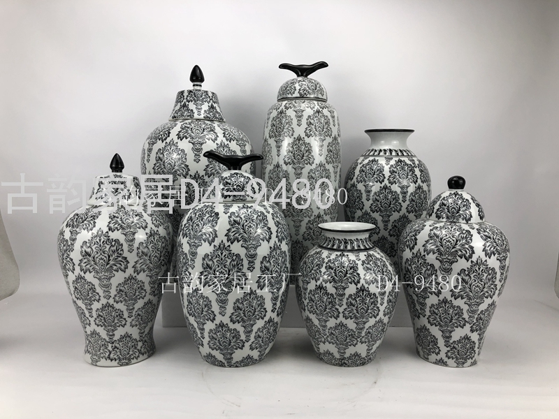 Crafts Decoration Ancient Rhyme Home Factory Creative Ceramic Vase Blue and White Porcelain Candy Box 9480