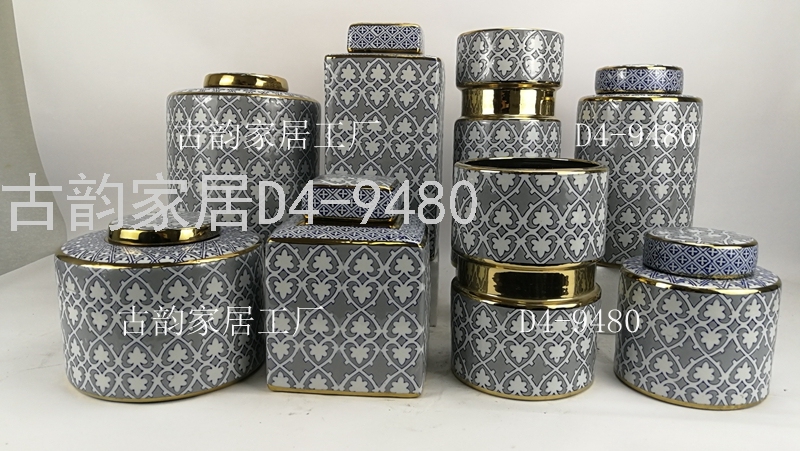 Crafts Decoration Ancient Rhyme Home Factory Creative Ceramic Vase Blue and White Porcelain Candy Box 9480