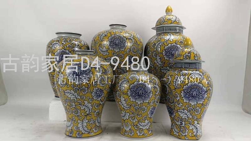 Crafts Decoration Ancient Rhyme Home Factory Creative Ceramic Vase Blue and White Porcelain Candy Box 9480