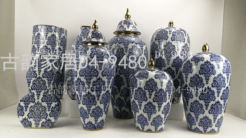 Crafts Decoration Ancient Rhyme Home Factory Creative Ceramic Vase Blue and White Porcelain Candy Box 9480